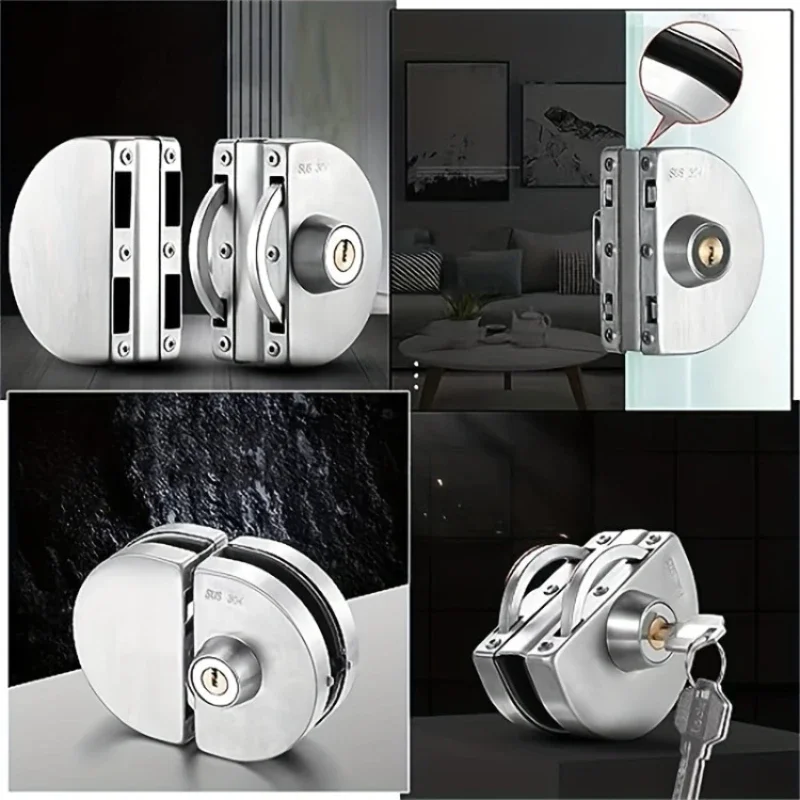 Glass Door Lock 304 Stainless Steel Sliding Glass Lock Double Door Shop Central Lock Holeless Single Door Double Door Lock