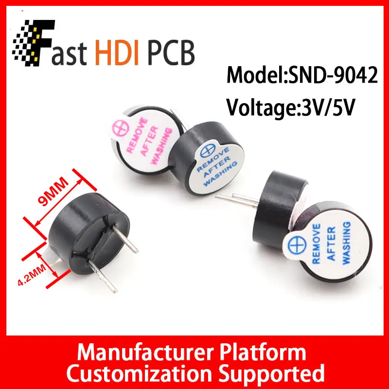 9042 Active Buzzer 3V 5V Small Electronic Sound Alarm Component PBT High Temperature Resistant Slim Design 4.2mm Height for PCB