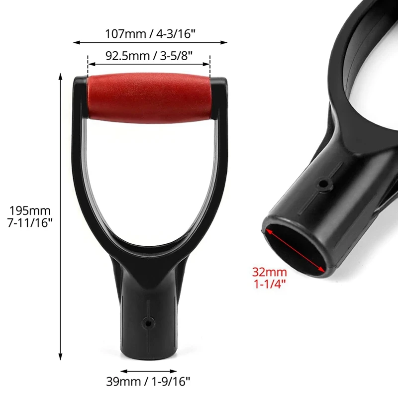 N99R 2 Pack 1-1/4Inch Polypropylene Plastic Spade Handle Shovel D Grip Handle For Digging Raking Tools