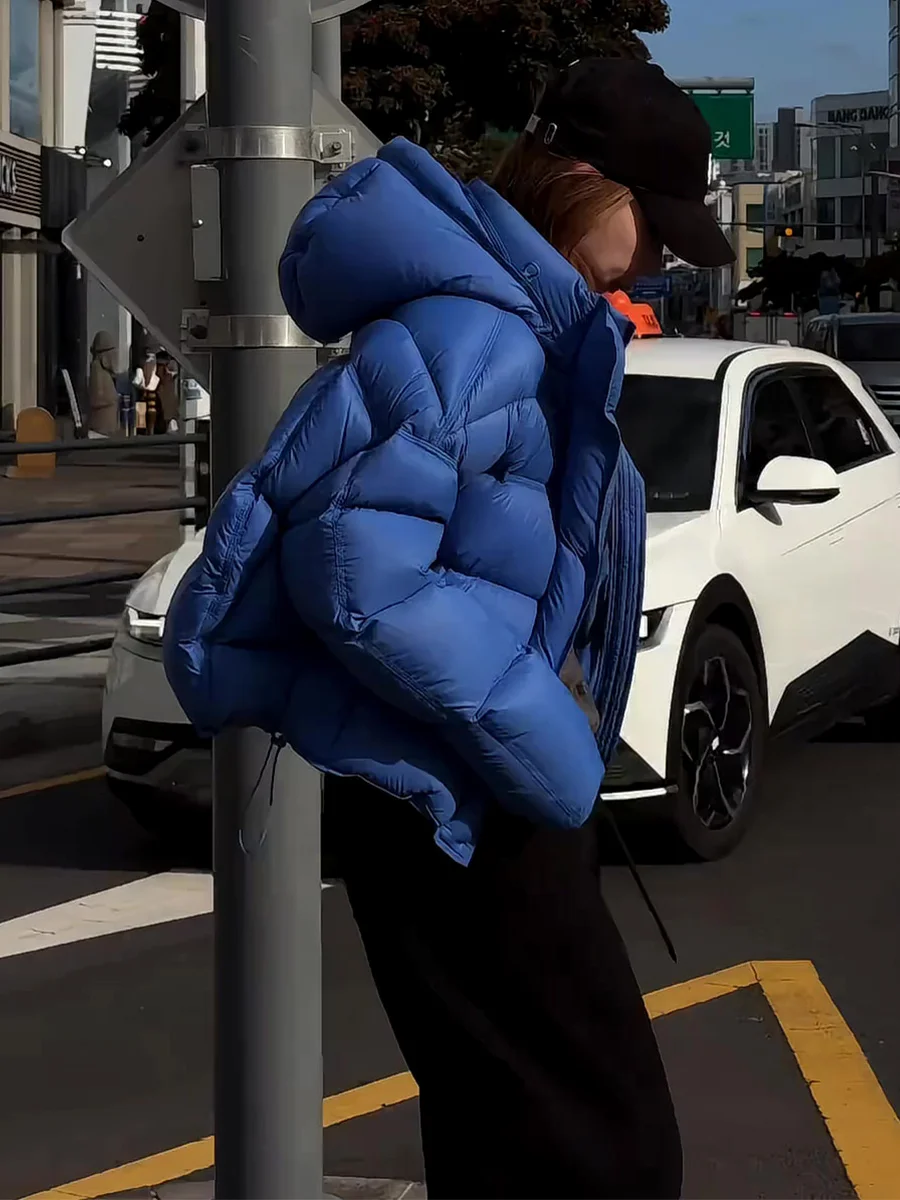 Blu con cappuccio ort Puffer Jaet Cappotto da donna Thiened Du down Pane Capispalla caldo Coreano Sle Casual Ci Wear
