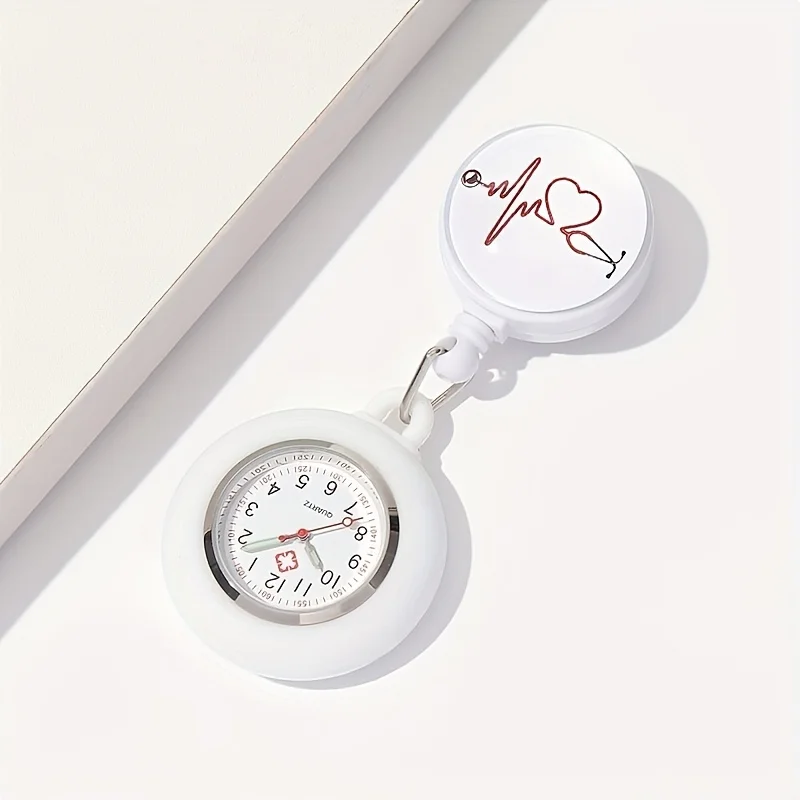 Exquisite White Angel Nurse Pocket Watch, Heart Rate Pattern Decoration, Simple Time Quartz Watch,Perfect for Medical Nurse