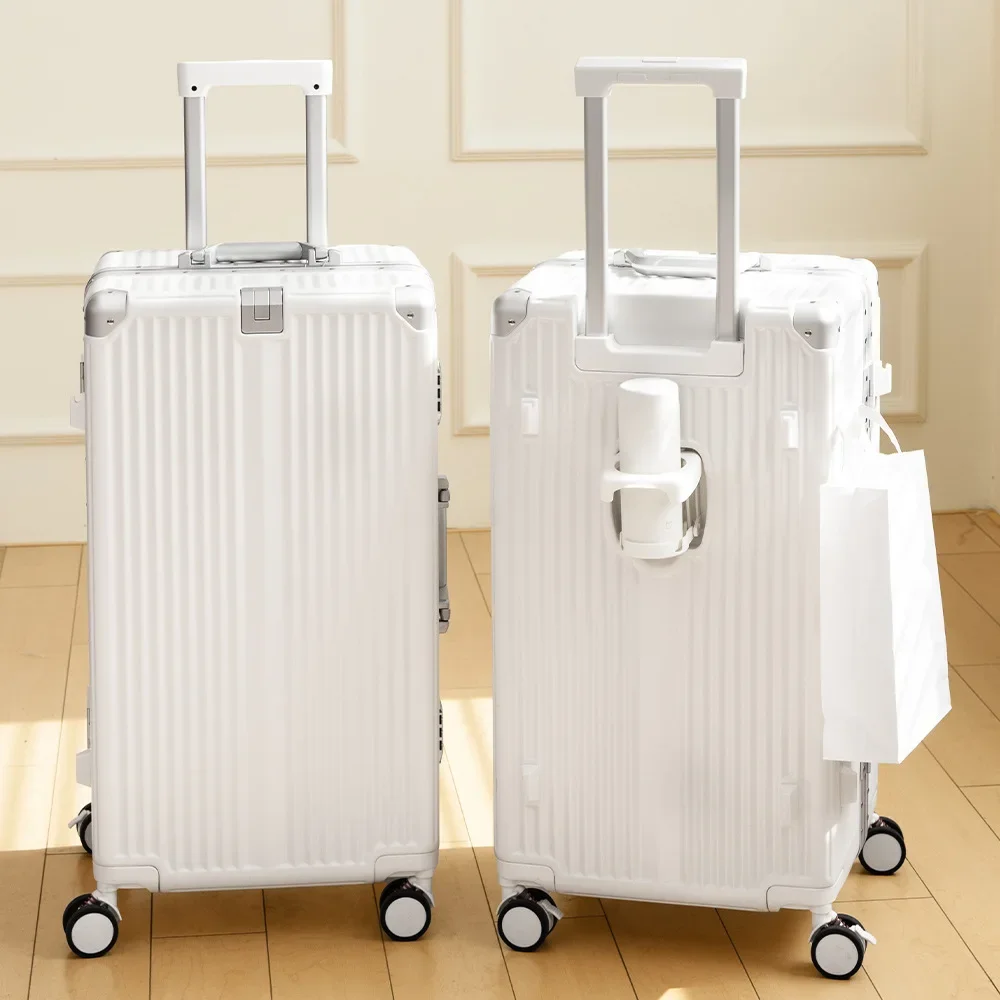 #24/30 Inch Thickened Aluminum Frame Luggage, Large Capacity Anti-Shock Multi-Functional Trolley Case with Password Lock