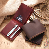 Hand Stitched  Leather Wallet for Men Engraved Purse Leather Short mens Wallet for Male Money Clips Money Bag
