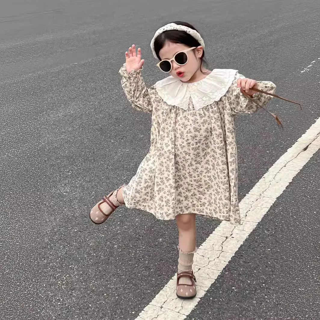 Girls Skirts 2024 Autumn New Childrens Clothes Girls Baby French Puffed Sleeve Embroidery Lace Apricot Bottom Floral Skirt