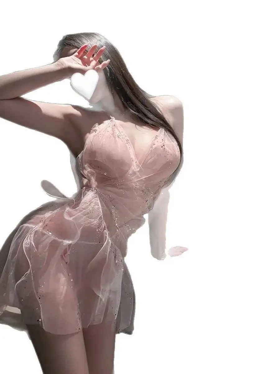 Sexy halternek pure lichtgewicht fee transparante mesh jurk elegante gegolfde kanten pailletten zachte gaas jurk charmante zoete AIG8