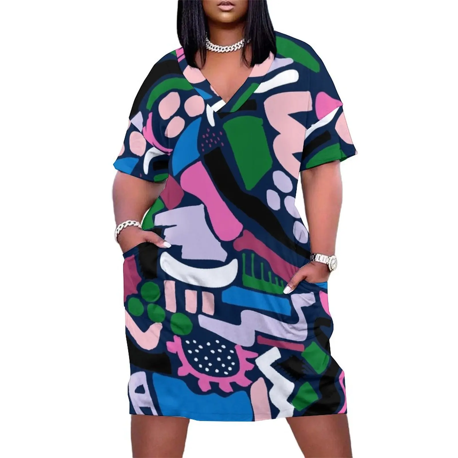 

Colour Scatter (Dark) Loose Pocket Dress purple dress sexy dress for women evening