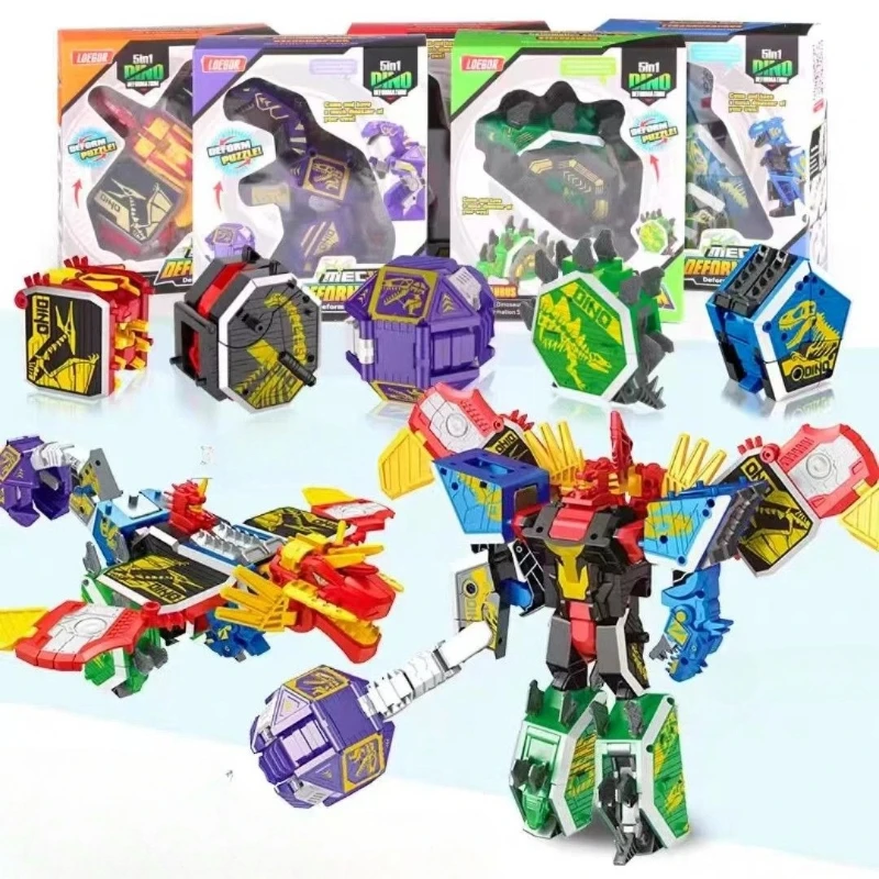 2025 جديد 5 في 1 مزيج تحويل روبوت ديناصور بطاقة لعبة عمل الشكل التحول نموذج ألعاب أطفال هدية الطفل