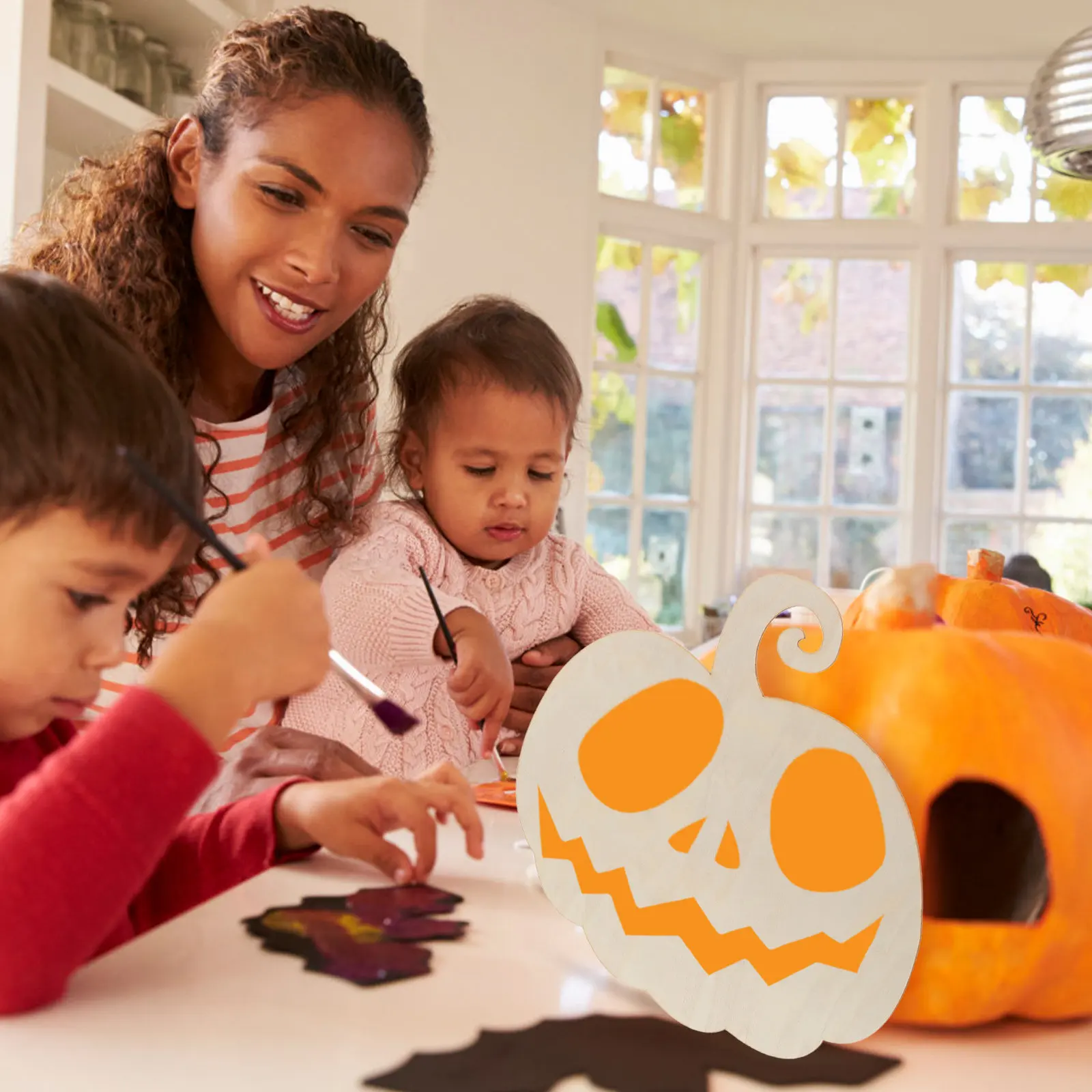 

4Pcs Wooden Pumpkin Cutouts Unfinished DIY Pumpkin Slice Halloween Pendant Festival Party Scene Decoration Hanging Wood Craft