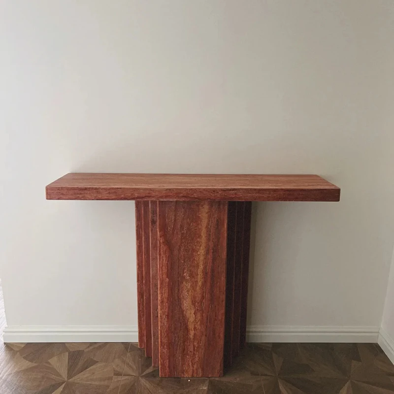 Modern Luxury Natural Wabi-sabi Red Travertine Console Table Living Room Furniture for Home Hotel or Villa Use