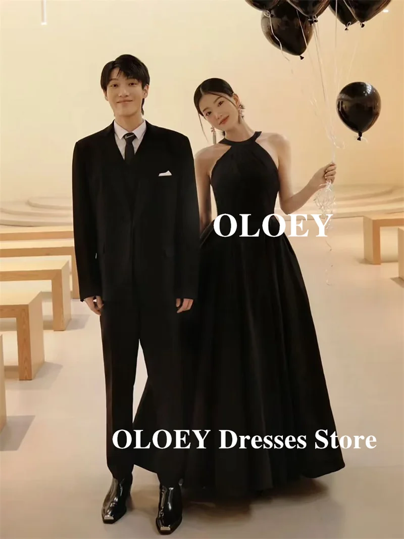 OLOEY Halter A 라인 태피터 웨딩 파티 드레스 한국 사진 촬영 민소매 이브닝 가운 공식 파티 맞춤형 신부
