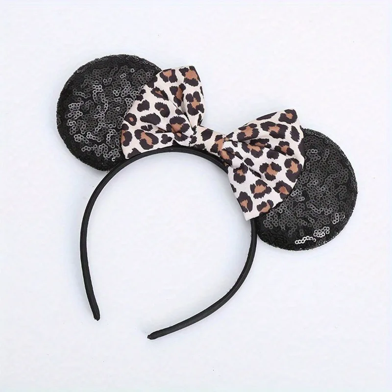 1 Stück Modisches Mickey Minnie Leopardenmuster Haarband Damen Cartoon Niedliche Glitzer-Ohren Haarreifen Prinzessin Party Haardekoration Geschenk
