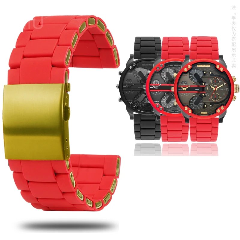 For Diesel RED MAGIC Black Warrior Series Dz7430 Dz7370 Dz7396 Silicone Coated Steel Environment Protection Watchband 24 26 28mm