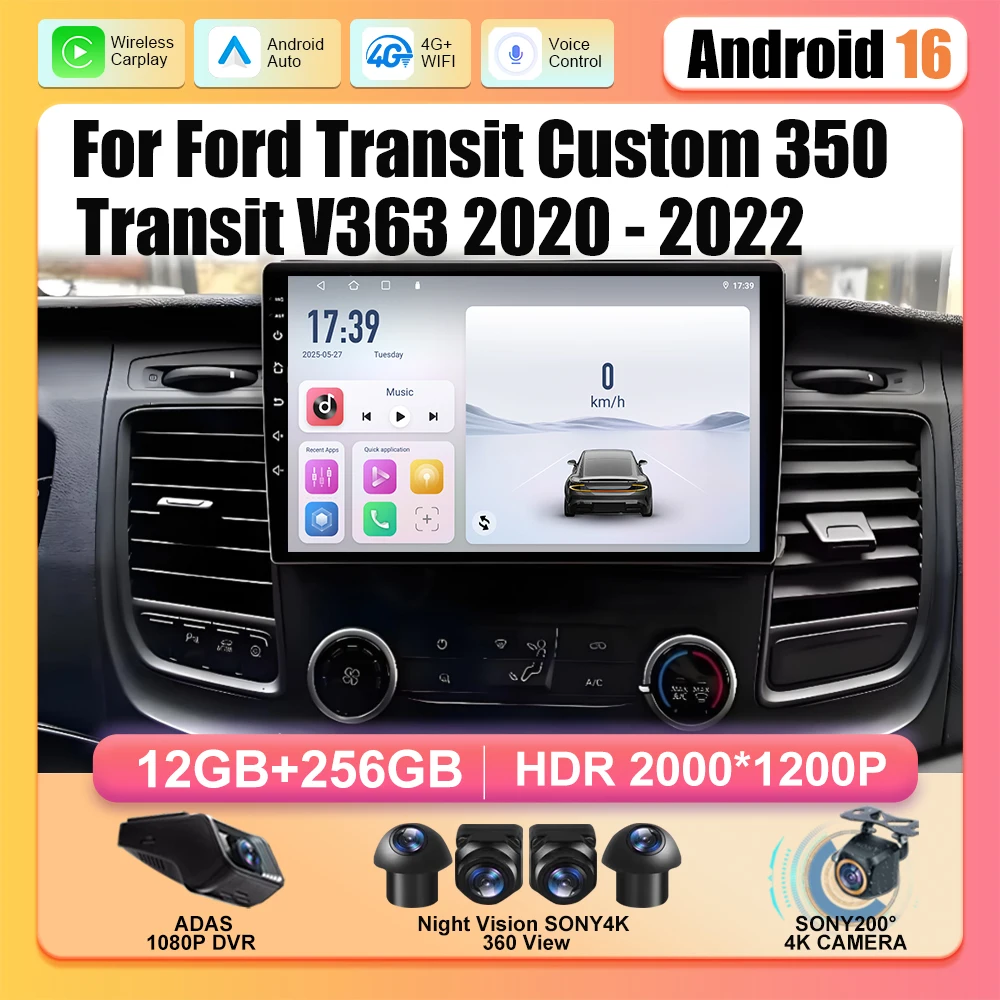 Car Radio For Ford Transit Custom 350 Transit V363 2020 - 2022 Carplay Multimedia Player GPS Navigation 4G Wifi Video Stereo BT