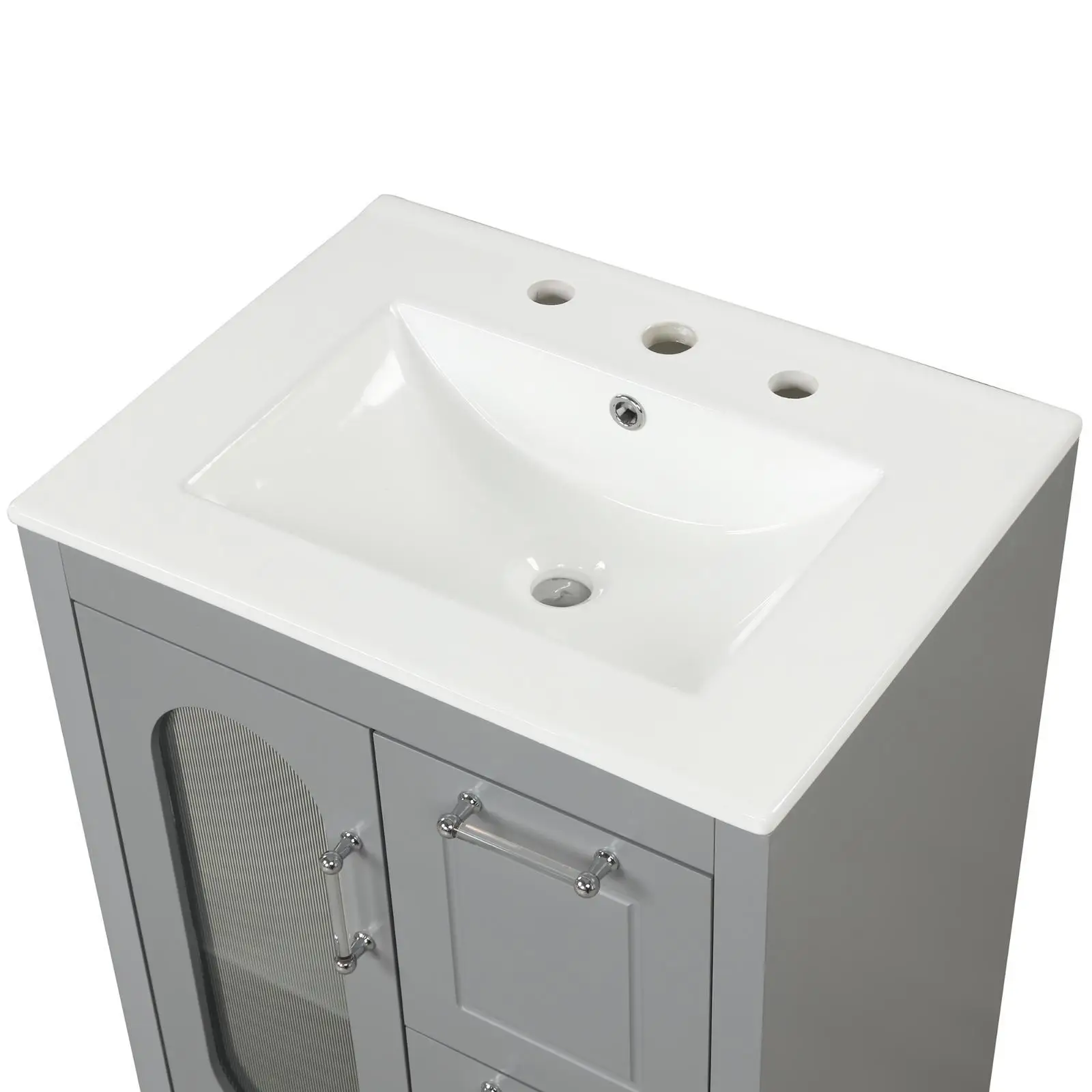 

Small Sink Bathroom Vanity Cabinet with Adjustable Shelf and Two Drawers in Grey for Compact Bath Room Organization