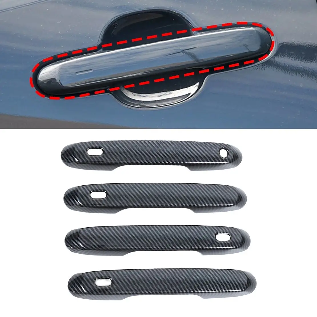 

Наружная боковая дверная ручка автомобиля, накладка, подходит для Toyota Grand Highlander 2024 2025, черная текстура из углеродного волокна, пластик