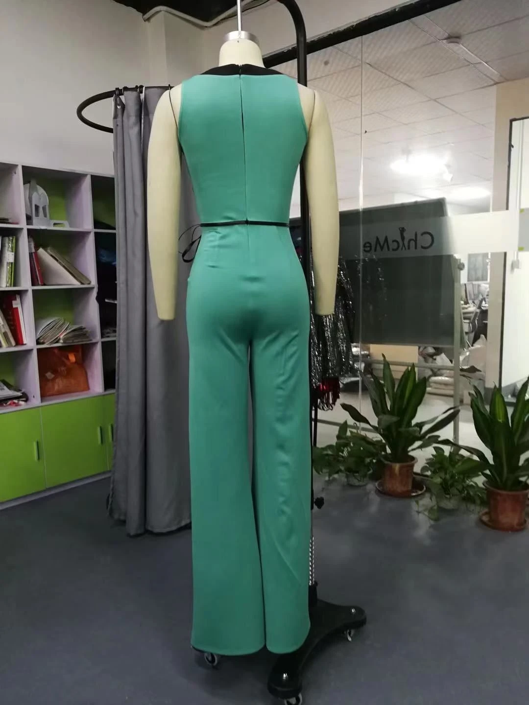 2021 Summer Lady Green Jumpsuit Sleeveless Long Legged Elegant Vacation Long from Vintage Office