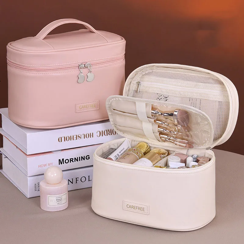 

New Oval Makeup Bag Large Capacity Travel Portable Handbag Women Men High-end Cosmetics Storage Bag PU Waterproof Wash Bag