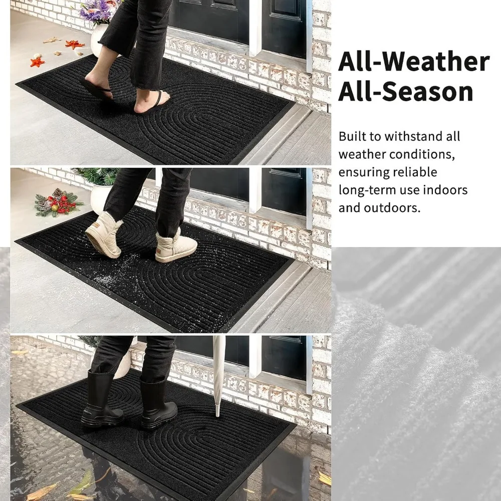 Front Door Mat Outside Indoor Entrance, Heavy Duty Non Slip Welcome Doormat, Natural Rubber Floor Mat for Entryway