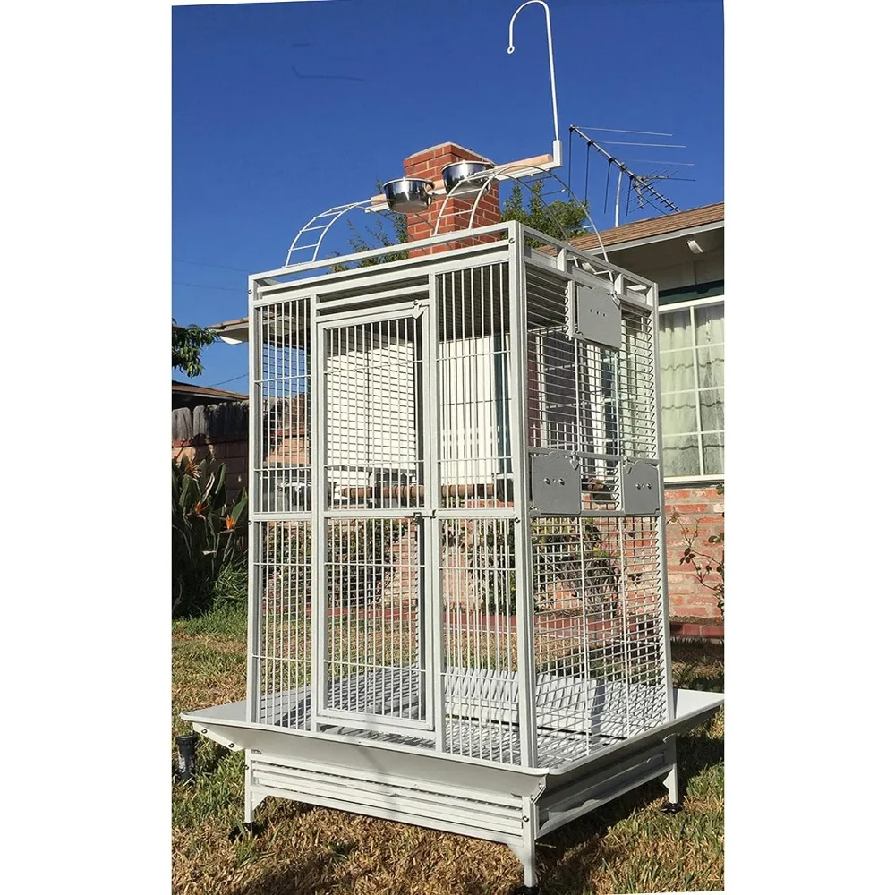 

X-Large Double Ladders Open/Close Play Perch Stand Top Wrought Iron Bird Parrot Parakeet Finch Macaw Cockatoo Cage Include Seed