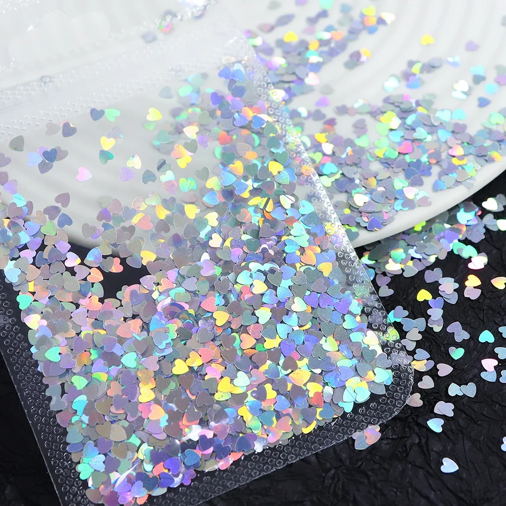 Holographic Silver Love Heart Glitter Nail Sequin Loose Bulk Red Valentine Day Decoration for DIY Epoxy Resin Nails Accessories