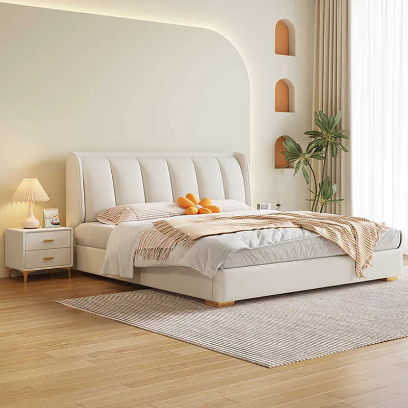 First layer cowhide leather bed 1.8m storage bed soft bag double bed air pressure high box storage