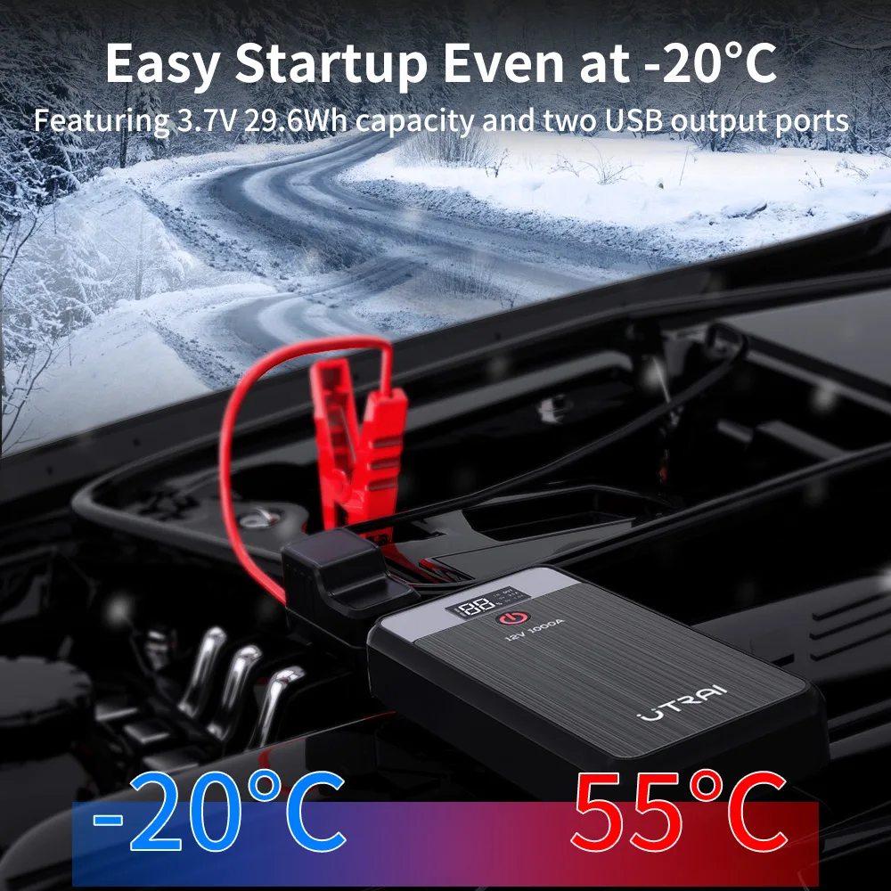 UTRAI  8000mAh Car Jump Starter Battery Charger 1000A Emergency Power Bank Booster with LED Lighting Starting Device