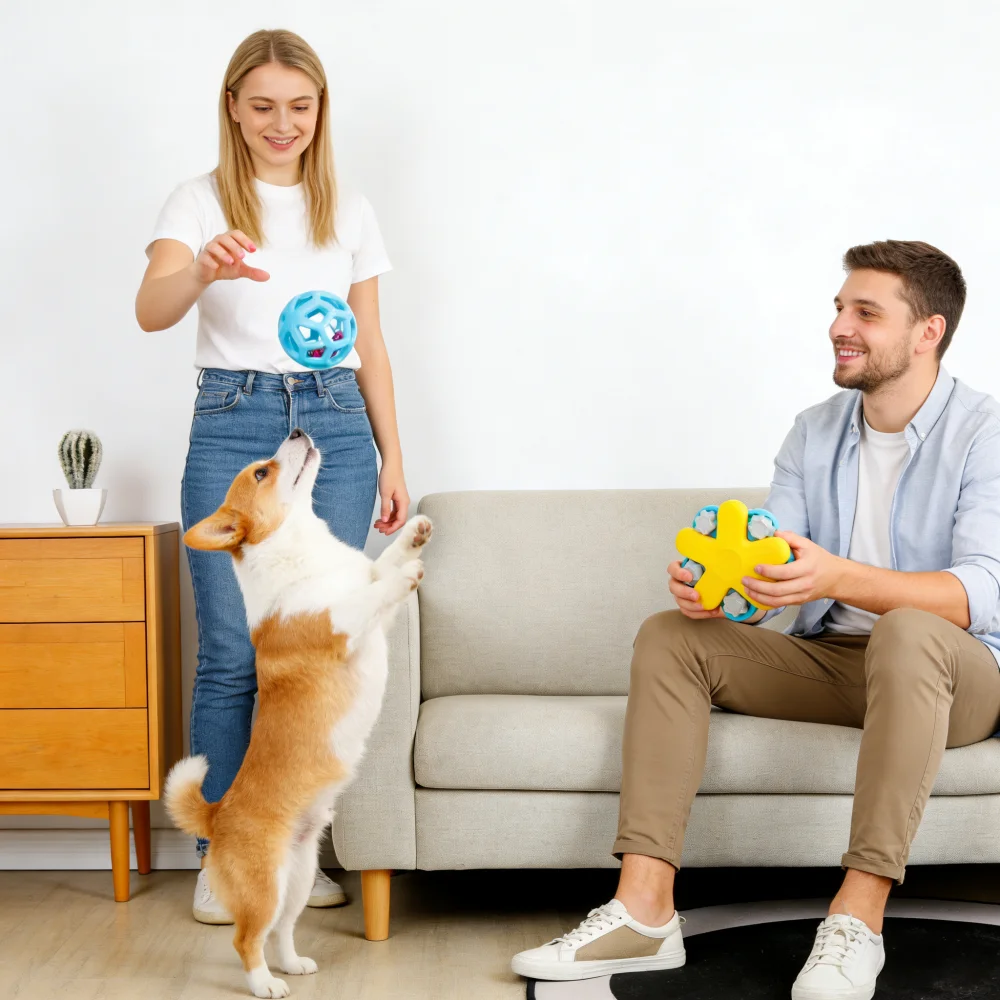 Hundehohles Ballspielzeug, Gummi-Kauspielzeug für Hunde, Reinigung der Zähne, Backenzahn, bissfestes Spielzeug mit Glocke, Welpen-Trainingsspiel – Detail 7