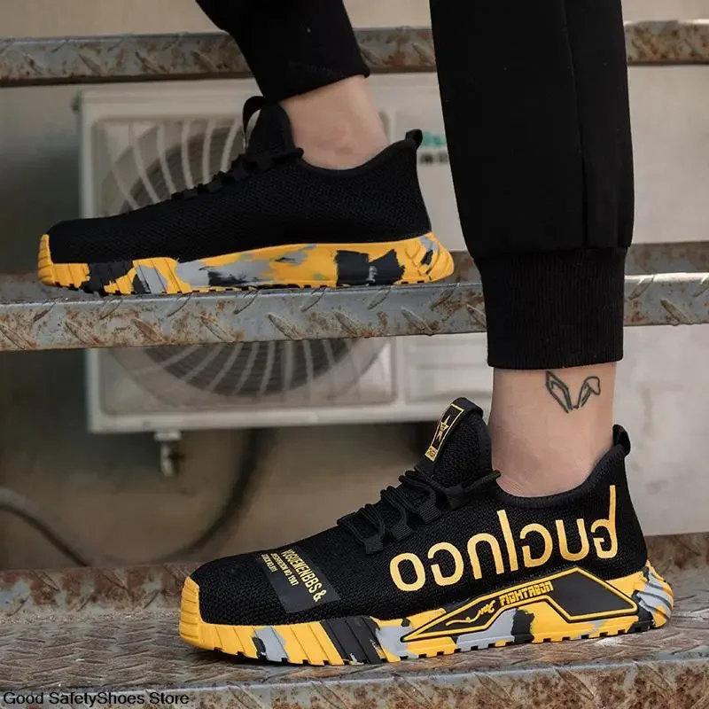 Men Work Sneakers Rotating Button Safety Shoes Indestructible Puncture-Proof Protective Shoes Anti Shock Boots Steel Toe Shoes