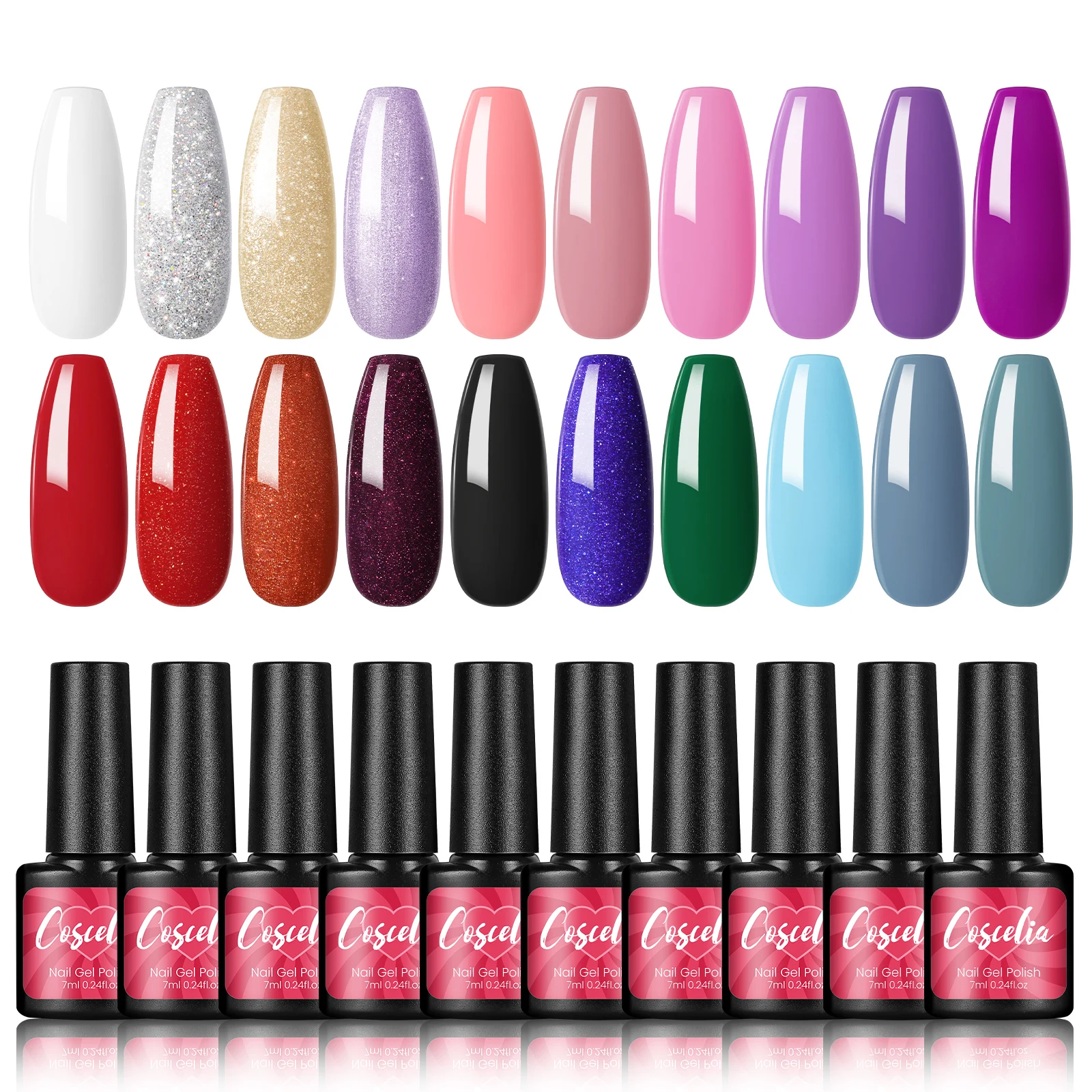 COSCELIA 20 Colors 7ML Gel Nail Polish Set Soak Off UV LED Semi Permanent No Wipe Nail Polish Gel Nail Tools