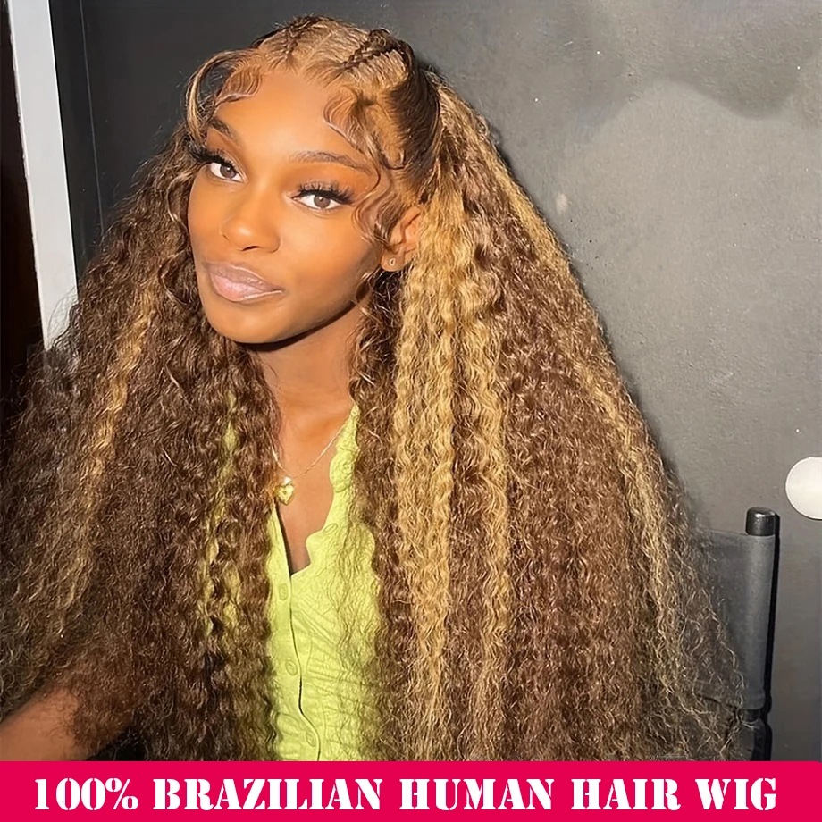 

40 Inch Highlight Honey Blonde Curly Human Hair Wigs 4/27 Colored 13X6 Deep Curly 13x4 Transparent Pre Plucked Lace Frontal Wigs