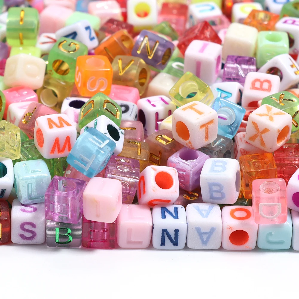 100-500 Stück gemischte Acrylperlen mit Buchstaben A-Z, englisches Alphabet, quadratische lose Perlen für die Schmuckherstellung, DIY-Armband, Schlüsselanhänger-Zubehör – Detail 5