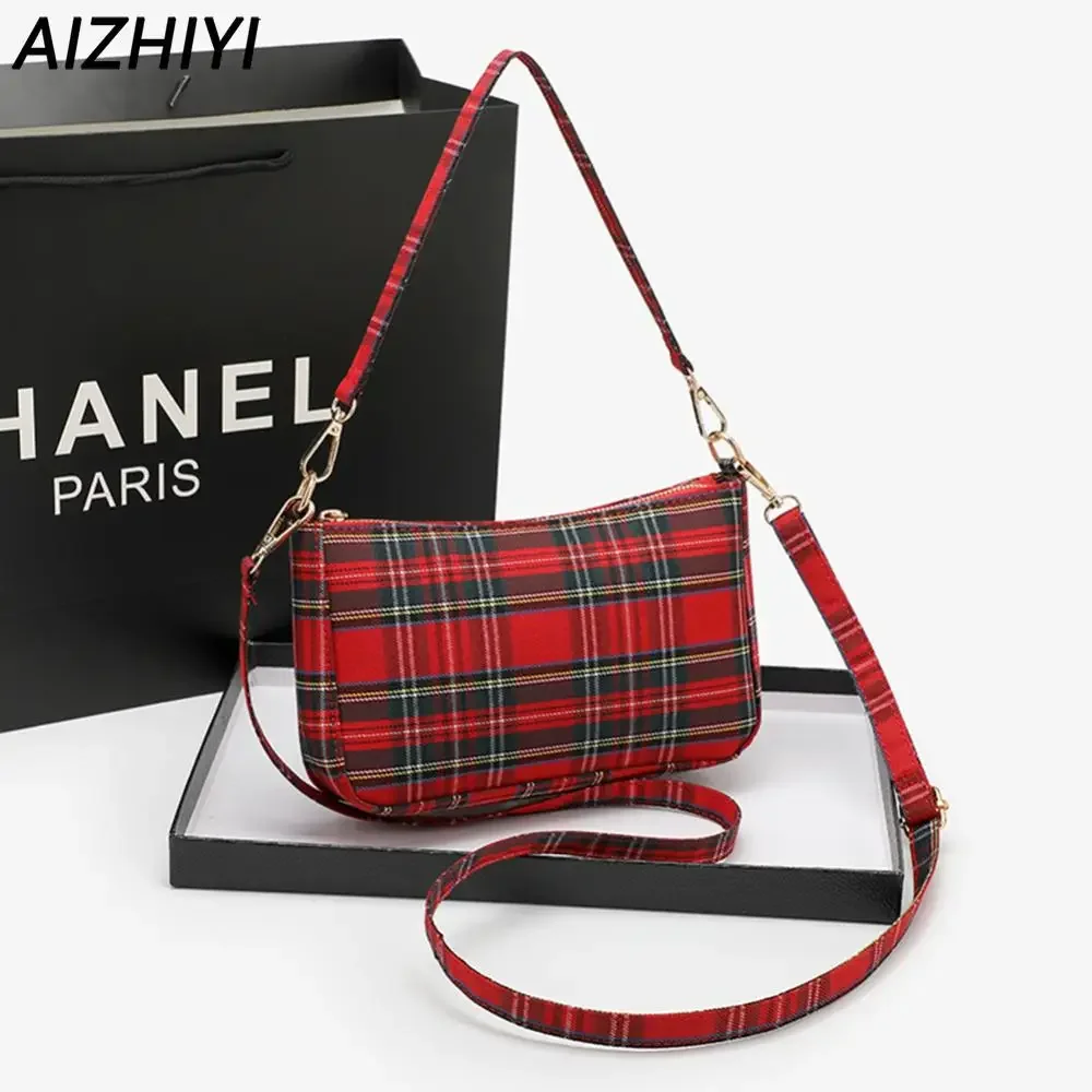 Y2k Bag for Women Fashion Canvas Shoulder Bag Luxury Handbag Design Punk Underarm Bags Purse Tartan Check Striped Crossbody Bag