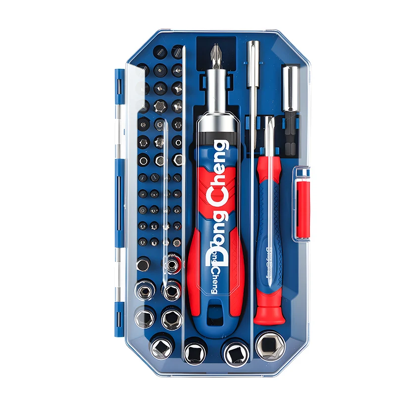 55-Pc Universal Bit & Socket Repair Set, CR-V Heat-Treated with Reversible Ratchet Handle, 1/4″  for Auto, Bike & Home Repair
