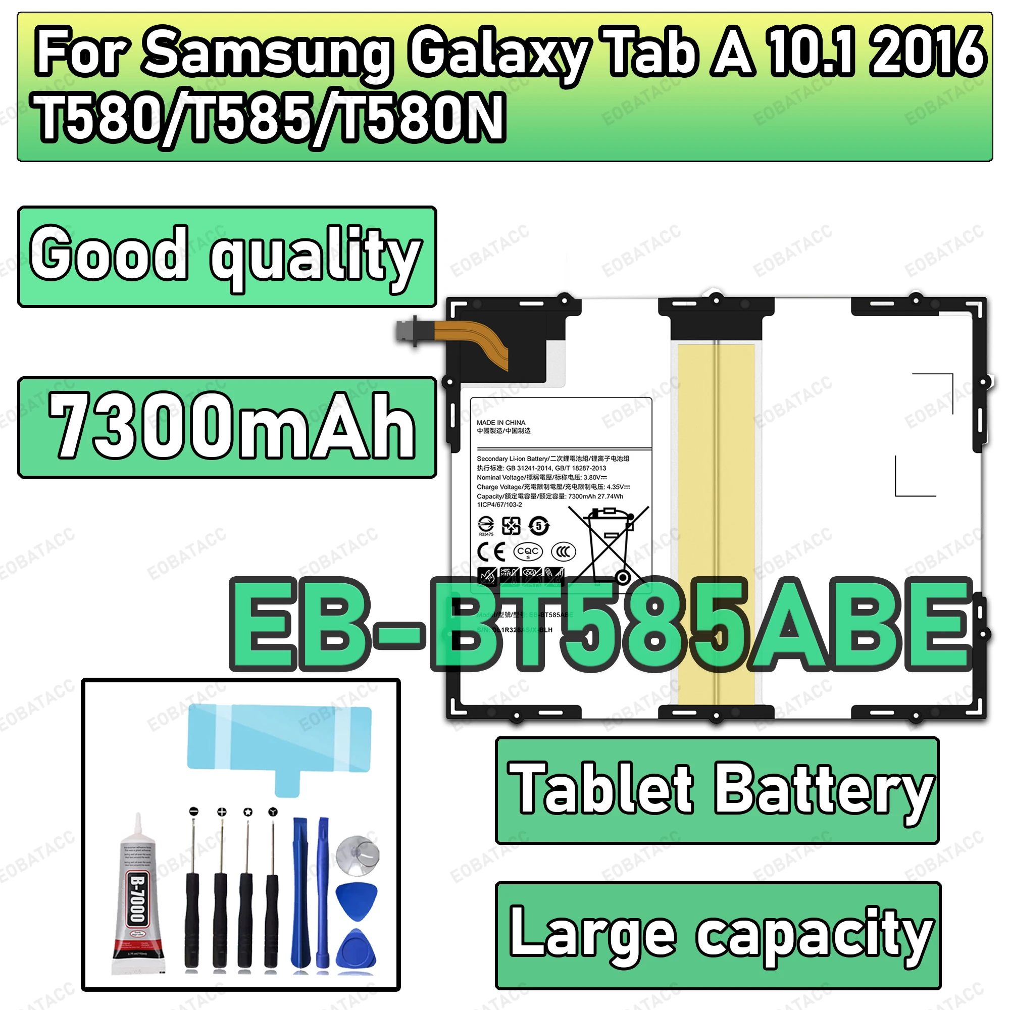 

100% New Zero Cycle EB-BT585ABE Battery For Samsung Galaxy Tab A 10.1 2016/T580/T585/T580N Replacement Bateria +Free Tools