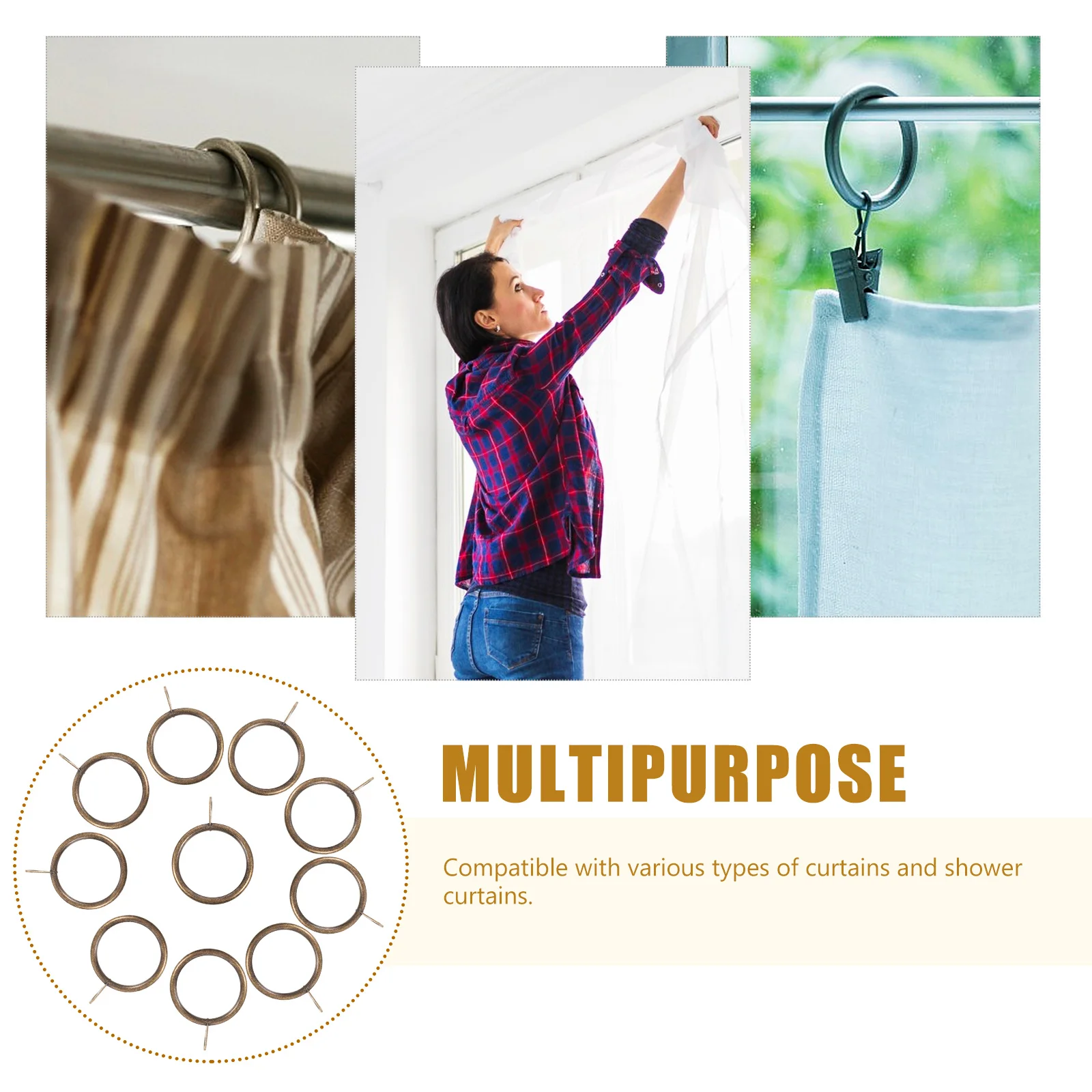 

20Pcs Stainless Steel Curtain Eyelet Rings Shower Rod Rings Thick Heavy Duty for Home Bathroom Decor Curtain Ring