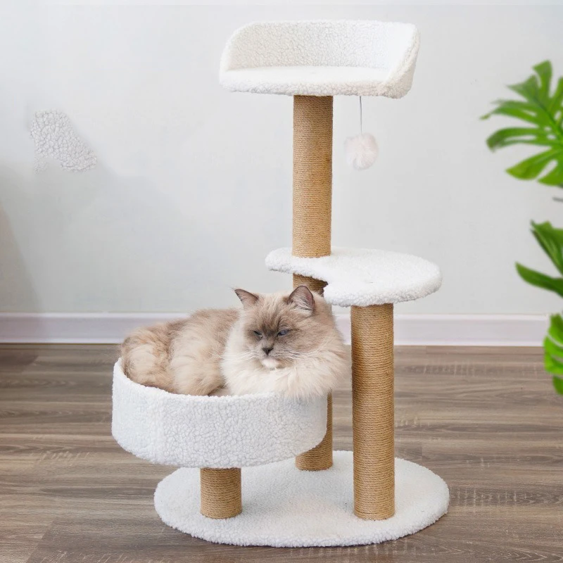 Pet Climbing Frame for Cats, White Tree House, Scratching Post, Cat Tower Furniture, Interactive Toys Accessories, Game Park