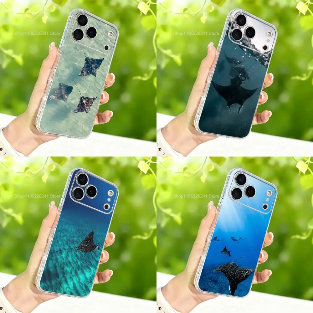 

Ocean Manta Ray Cute For iPhone 16,13,12,11,17,14,15,Pro,Max,Plus,X,XS,XR,SE,Mini Transparent Soft silicone Case