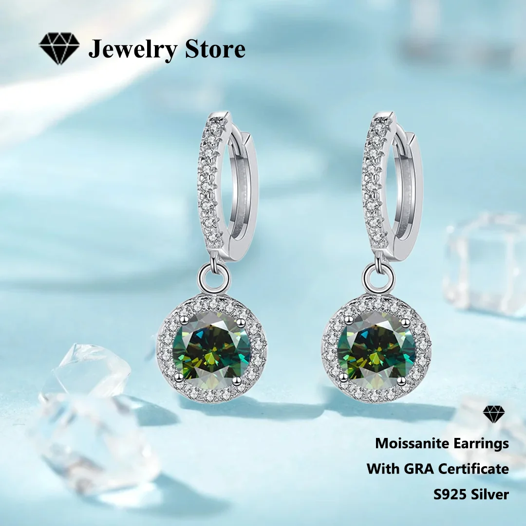 

Women's Pure S925 Sterling Silver Simple round Moissanite Stud Earrings White Gold Finish Sparkling Party Jewelry