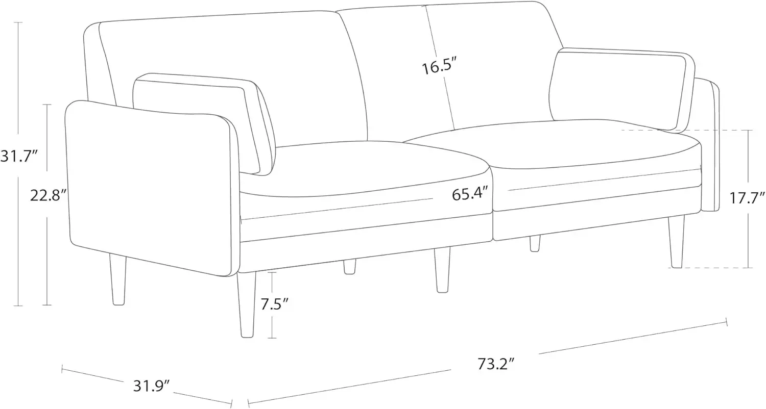 Mid-Century Modern Sofa, Fabric Couch for Living Room with Solid Wood Leg, No-Tools Assembly, 73''W, Mustard