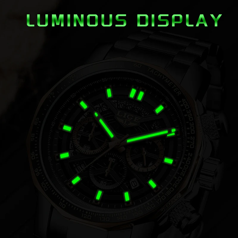 ساعات رجالية فاخرة جديدة للأعمال من TOP LIGE مقاومة للماء ساعة مضيئة من الفولاذ المقاوم للصدأ ساعات عصرية للرجال montres hommes + BOX