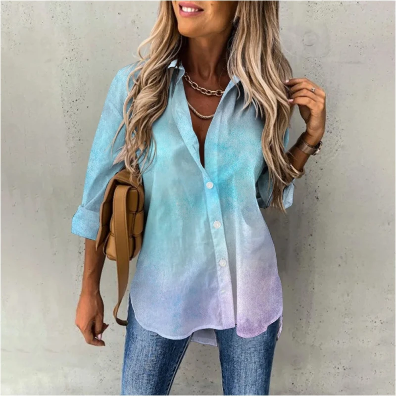 New women\'s shirt top gradient color pattern personalized fashion elegant commuting style shirt street trend top for women