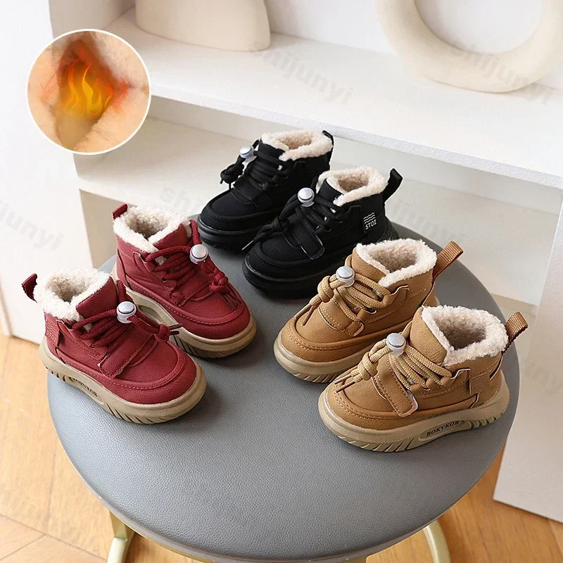 2025 Winter New Children's Boots Boys Plush Cashmere Thicken Warm Snow Boots Girls Non-slip Outdoor Ankle Boots Student Shoes