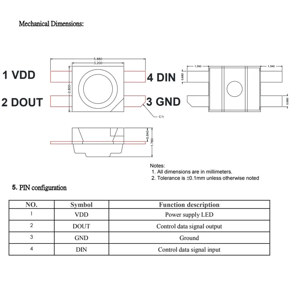 SK6812 MINI-E Similar to WS2812B SK6812 RGB 3228 SMD LED Chip Reverse Mount Smart Pixel Individually Addressable Full Color 5V