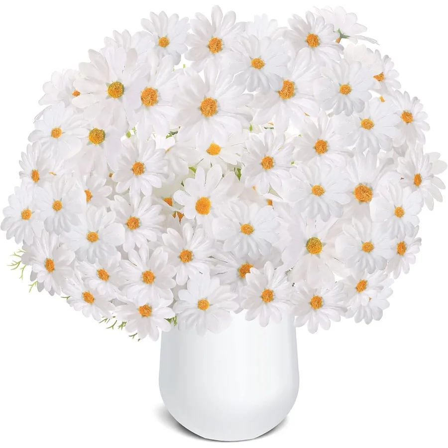 Artificial Daisy Flowers 18 White UV Resistant Outdoor Fake Flowers Faux Daisies with Stems for Home Garden Wedding Vase Decor