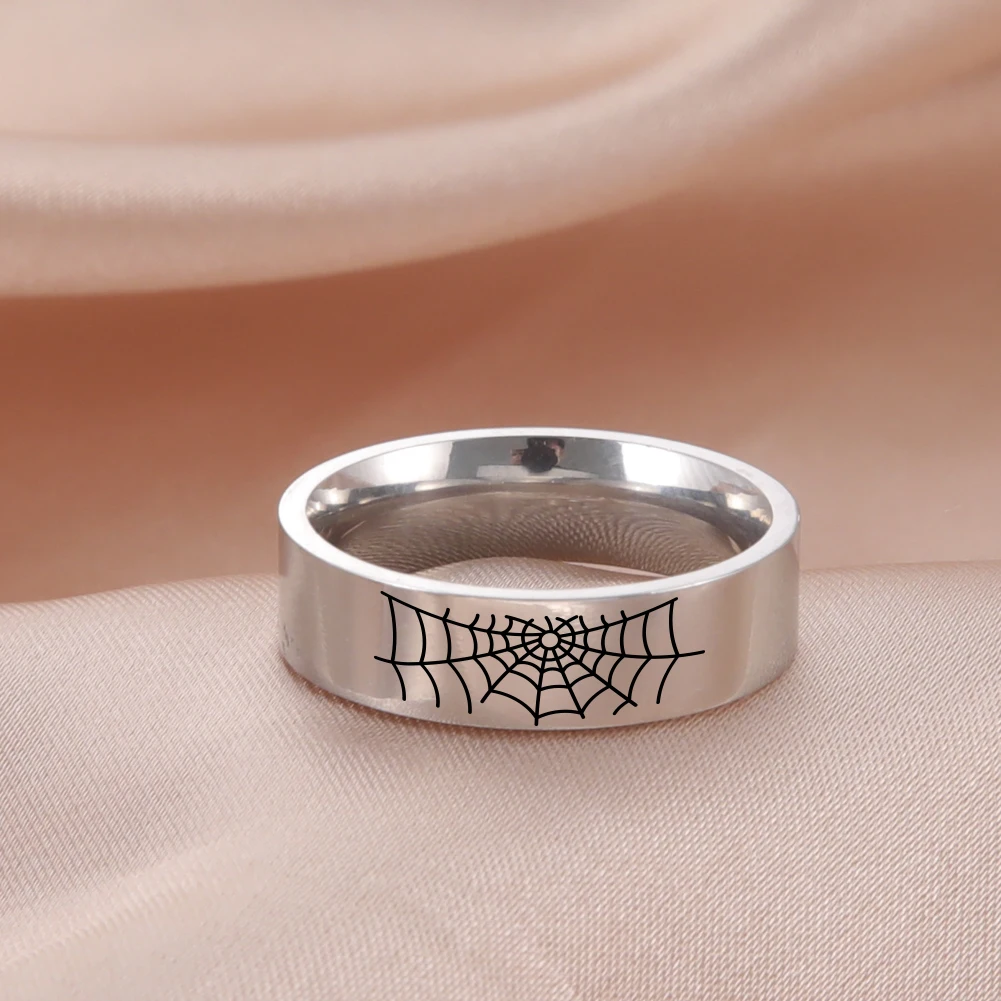 Skyrim Punk Spider Web Ring for Men Women Stainless Steel Simple Silver Color Couple Rings Gothic Party Jewelry Gift 2024 New