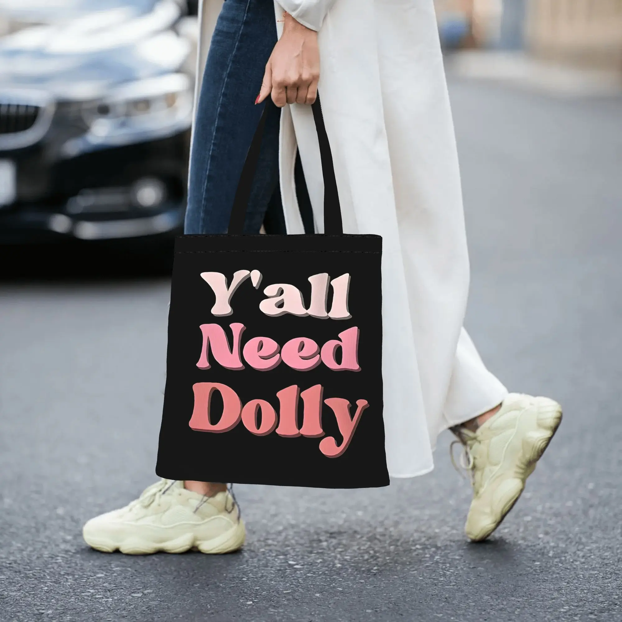 Customized Y'all Need Dolly Women's Bag Shopping Bag Reusable Double Sided Canvas Tote Bag Shoulder Rip DP Handbag