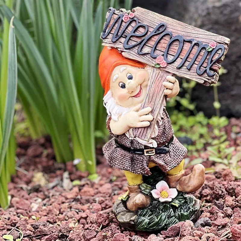 Outdoor Balcony Garden Resin Dwarf Welcome Sign Decoration Arrangement Vintage Courtyard Villa Homestay Landscape Decorative