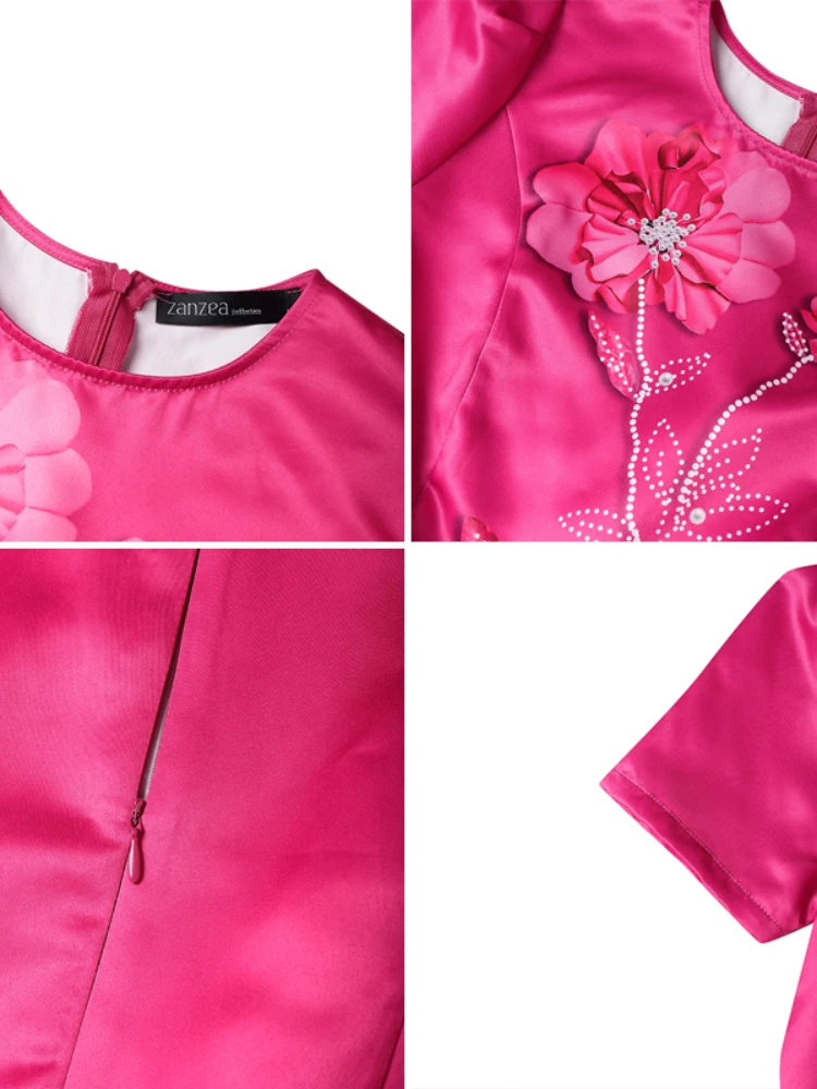 ZANZEA エレガントな女性パーティーミディドレス視覚的に 3D 花柄プリント A ラインドレス半袖フィットウエスト結婚式のゲストの服