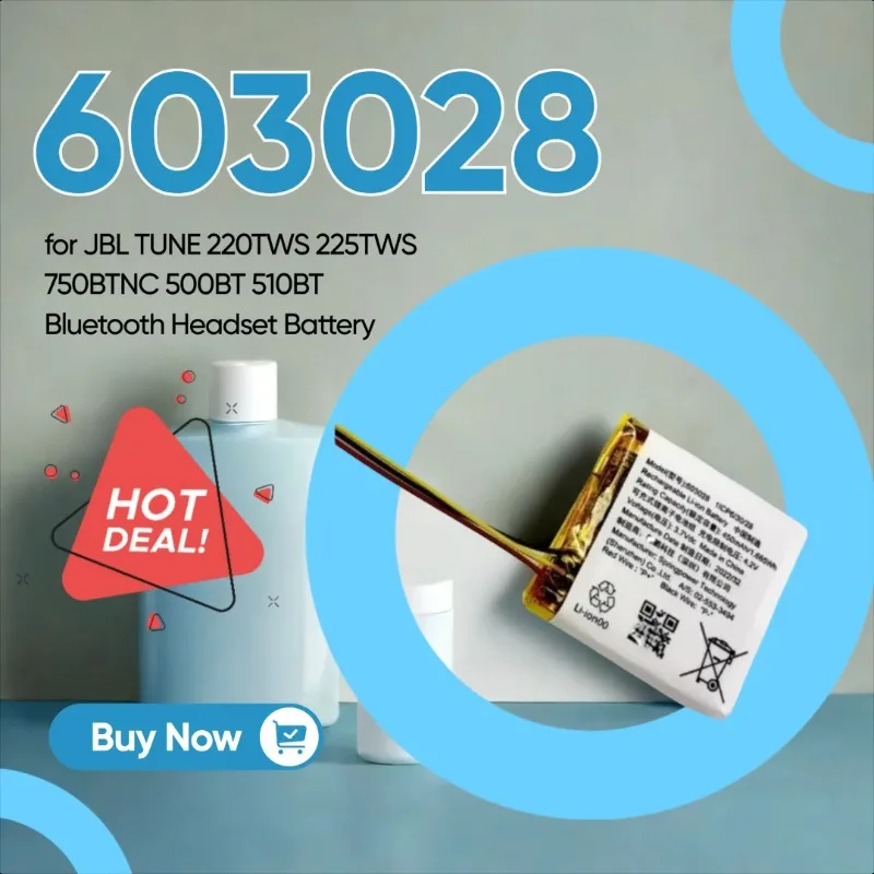 

800mAh 3.7V 603028 Replacement Battery for JBL TUNE 220TWS 225TWS 750BTNC 500BT 510BT Bluetooth Headset Battery