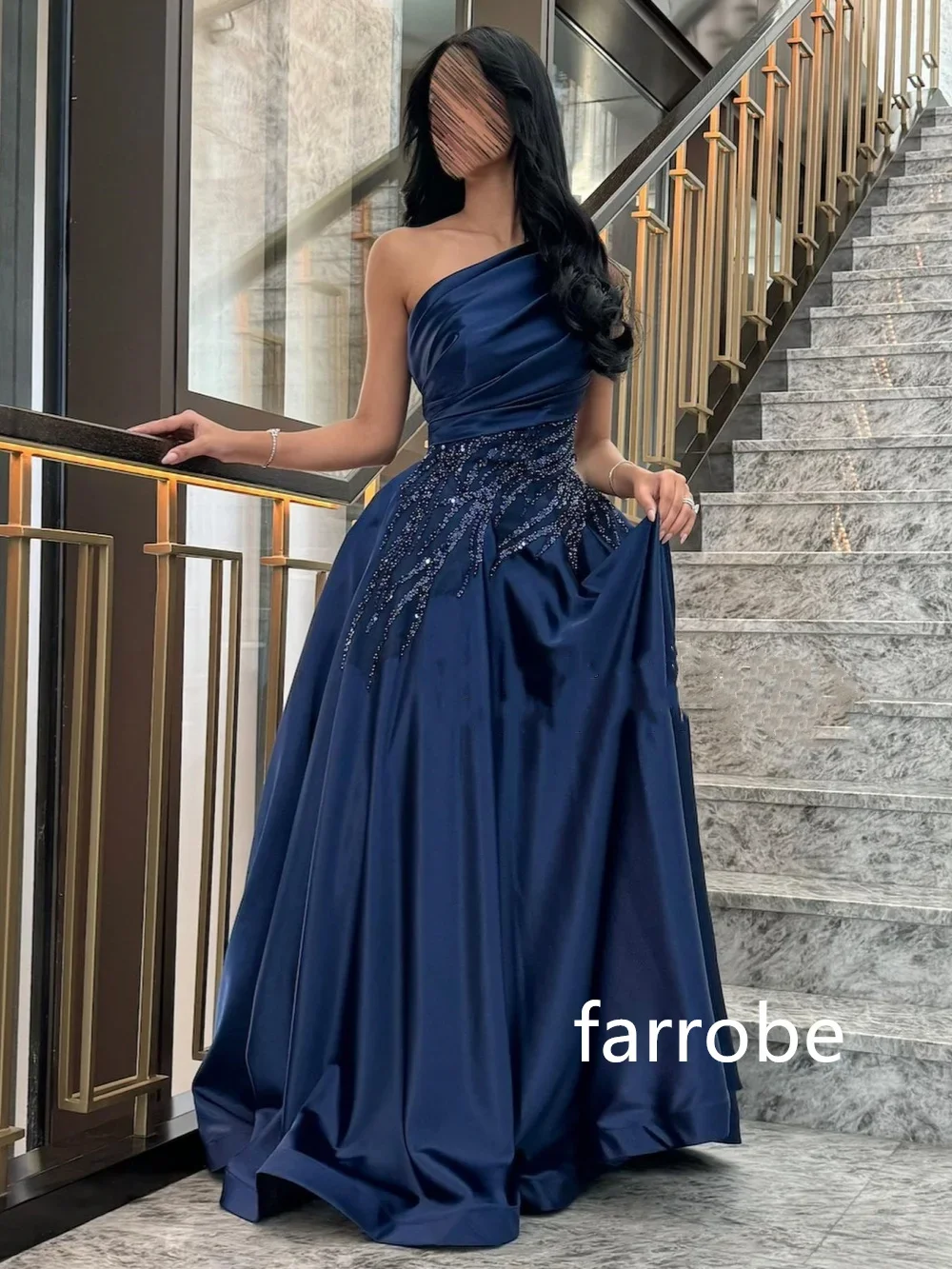 Customized Modern Style Pleat A-line One-shoulder Long Dresses Prom Dresses Pastrol Unisex Chinese Style Formal Casual Simple Re